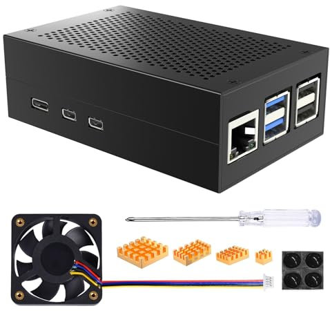 Miuzei Aluminium Case for Raspberry Pi 5 mit PWM Lüfter Unterstützen für Offiziellen Raspberry Pi 5 Active Cooler Kühlkörper aus Kupfer,Metall Kühlung Gehäuse mit Accessorie für Raspberry Pi 5 4gb 8gb
