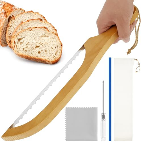 Alongen Bread Bow Cutter, 15.7 inch Bread Bow Saw for Slicing,Serrated Sourdough Bread Saw with Wooden Handle-Bread Cutter for Homemade Bread Bread Cutter Slicer for Home Kitchen