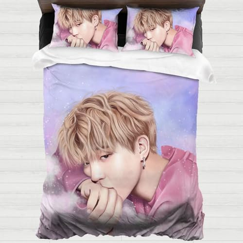 XYOK BTS Kinder Bettwäsche K-Pop Bettbezüge Mikrofaser Bettwäsche Sets Kissenbezug Schlafzimmer dekorative 3-teilig Mädchen Geschenke (Jungkoo, 135x200cm)