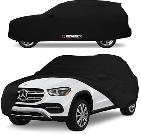 BUSHBOCK® Premium SUV Abdeckung Indoor - Satin Schutzhülle Stoff - Abdeckplane Autoplane Autogarage Innenbereich (Schwarz, SUV-XL)