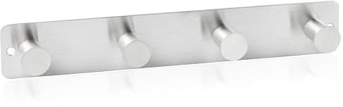RICOO Edelstahl Garderobenhaken MH025S-4, Wandhaken Silber mit 4 Haken, Robuste Hakenleiste für Wandmontage, Kleiderhaken Garderobe in Elegantem Design, Vielseitig Einsetzbar - Langlebig & Kratzfest