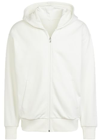 adidas All SZN - Felpa da uomo in pile con cappuccio e zip intera, Bianco sporco, XS