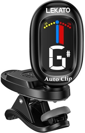 Guitar tuner, LEKATO Chromatic Clip-on Tuner with LCD colour display for bass, ukulele, violin, banjo, mandolin