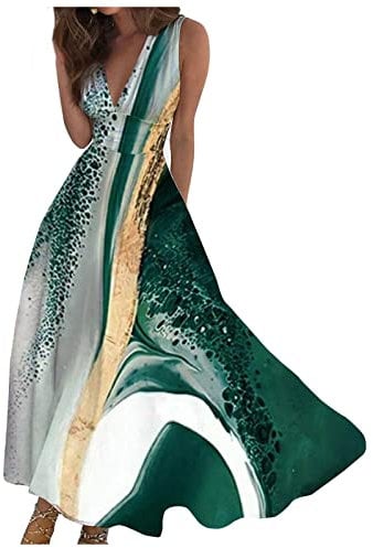 Generisch Sommerkleid Damen, Summer Dress Kleider Sommer Konfirmationskleider Langarm Kleid Damen 60Er Jahre Outfit Sommerkleid Hijab Kleider Damen Tunika Top Sexy Tulpen Wetlook (1-Dunkel Grün,3XL)