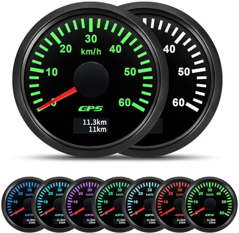 52mm Geschwindigkeitsmesser Boot GPS Tacho Kilometerzähler 0-60Km/H Wasserdichter IP67 7-Farben Tachometer Messgerät für Auto Boot Yacht 12V/24V …