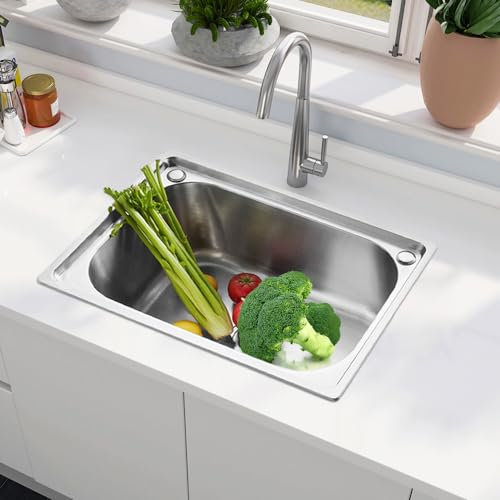 OHMG Lavello da Cucina in Acciaio Inossidabile, Incassato, Undermount, 50x40x20 cm, Rotondo e Quadrato, 1 Foro per Rubinetto