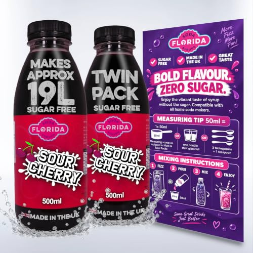 Florida Syrups Flavours Compatible with Sodastream Machines - Soda Drink Flavourings 500 ml (Pack of 2) (500 ml (Pack of 2), Sour Cherry Sugar Free)