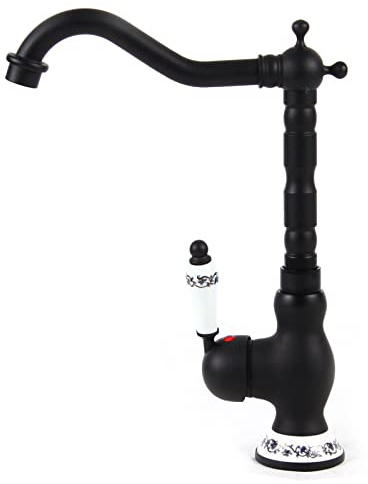 Loobiiny Wasserhahn Retro 360° Einhebelmischer Küchenarmatur | Keramikkartusche, Wassersparend, 19cm Auslauf, Mischbatterie Küche Bad Badezimmer Waschbecken, Schwarz