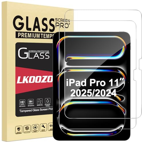 LKOOZO Lot de 2 protection d'écran pour iPad Pro 11 (M5/M4, 2025/2024) | Verre Trempé avec HD Clair Transparent, Dureté 9H