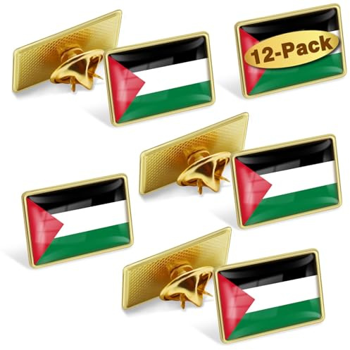 Confezione da 12/24/50/100 spille da bavero con bandiera della Palestina, in metallo