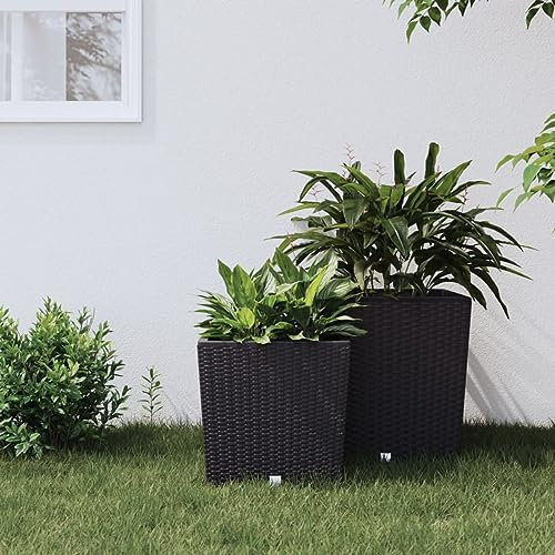 Rantry Fioriera con Interno Rimovibile Antracite 21/32 L PP Rattan, Fioriera Grigliato per Giardino, Fioriera da Esterno,Fioriera Balcone