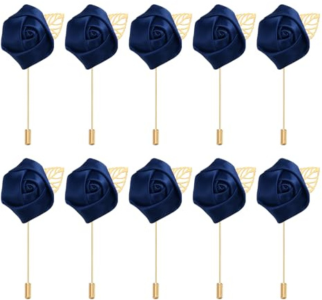 PATIKIL Boutonnière Mariage Homme en Forme de Fleur, 10Pcs Épingle de Revers Hommes, Fleurs de Rose pour Costume Mariée de Mariage, Broche d'Anniversaire Remise des Diplômes, Bleu Marine
