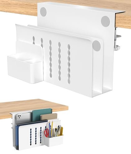 CnosDB Desk Side Storage, Double Layer Solid Steel Metal Shelf With Magnetic Pen Holder Metal Under Desk Laptop Mount Suitable for Under The Table at Home and Office