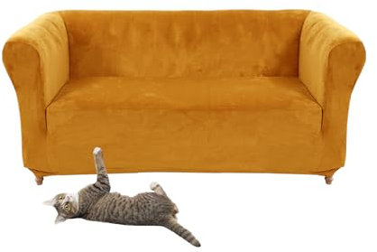 Stretch Samt Chesterfield Sofabezug Vintage Stil Couchbezug mit Sitzkissen Bezug für geschwungenes Sofa Sessel Gelb Sofa