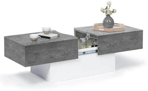 IDMarket - Table Basse coulissante Marta Bois Blanc et Plateau Effet béton