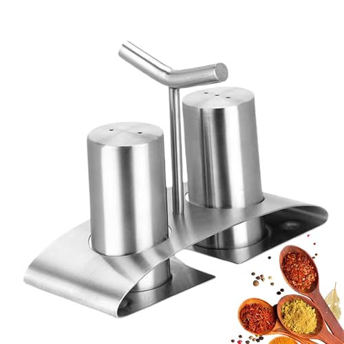 Metal Salt Pepper Shaker, Stainless Steel Salt Container, Salt Pepper Shaker Set, Seasoning Jar Bottles, Kitchen Salt Shaker, Pepper Shaker with Holder, Salt and Pepper Dredge,