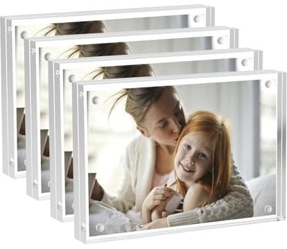 Hexsonhoma Acryl Bilderrahmen 6x9cm, 4-Pack, Klarer doppelseitiger magnetischer Fotorahmen, Freistehendes rahmenloses Bilddisplay, Geldbörse kleine Bilderrahmen für 6x9