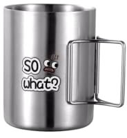 BTWYU Coffee Mug,Cups Reusable Stainless Steel Mugs with Folding Handle Outdoor Camping Cup Metal Beer Mug Insulated Coffee Cups Creative Drinking Cup Sturdy(Without Lid,300ml)