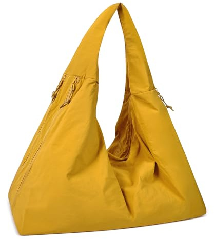 Extolove Slouchy Tote Bag Multitasche Borsa in Nylon Grandi Borse Hobo per le Donne Tinta Unita Mezzaluna Borsa, Giallo, Borsa morbida