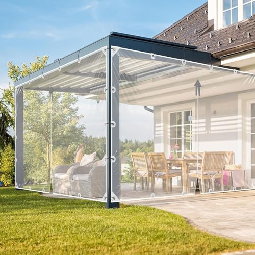 WTHAVEN Transparente Plane, robuste PVC-Plane mit Reißverschluss, wasserdicht, staubdicht, winddicht, reißfest, mit Ösen und Seilen, für Gewächshaus, Terrasse, Garten, Outdoor, 3 x 3 m