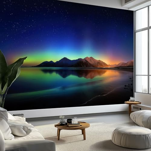 Aurora Sternenhimmel Fototapete 3D Effekt 200 x 140 cm (Breite x Höhe) - Vlies Fototapete Moderne Wandtapete Fantasielandschaft Wand Schlafzimmer Wohnzimmer Dekoration