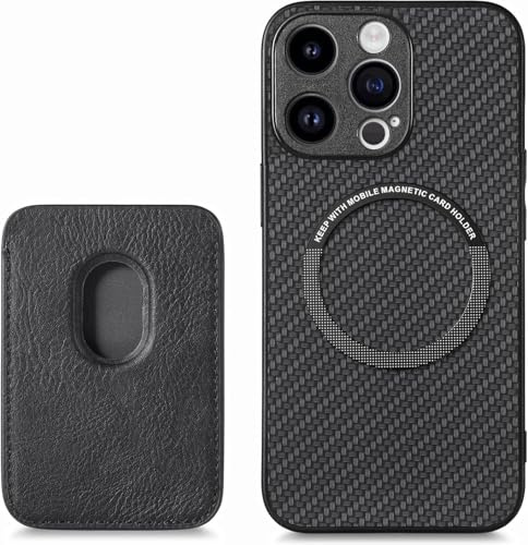 FAOMSEBS MagSafe iPhone 12 Pro Cover with Magnetic Wallet & Card Holder (Carbon Fiber Texture) [Magnetic Stable] Shockproof Wallet Case for iPhone 12 Pro Case 6.1 Inch Black