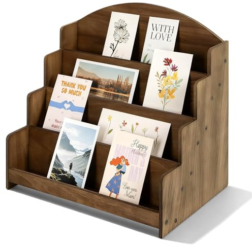 Kartenständer Aus Holz Mit 4 Etage Display Ständer, Postkartenständer, Präsentationsständer, Grußkartenständer, Selbstinstallierender Visitenkartenständer, Aufbewahrung Grußkarten, Braun