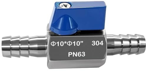 Powerruif Kugelhahn mit Widerhaken, Mini Absperrventil Absperrventil Edelstahl Pagodengelenk Schnellverbindung Kugelhahn Armatur für Wasser Gas und Kraftstoff (Silber-10mm)