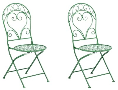 Beliani Outdoor Set of 2 Chairs Metal Scrollwork Backrest Green Albinia
