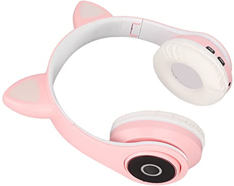 Gugxiom Nette Kinderkatze Ohr - -Headset mit LED Leuchten, Verstellbare Bass Tragbare Drahtlose Kopfhörer (PINK)