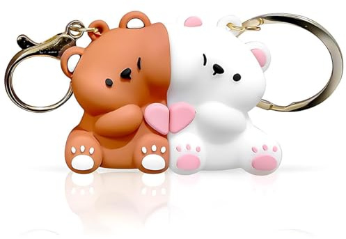YIPFEN 2 pièces Porte-clés ours pour couple, pendentif ours mignon pour partenaire, porte cle mignon couple, cadeau pour un anniversaire, un anniversaire ou la Saint-Valentin, porte clef amour