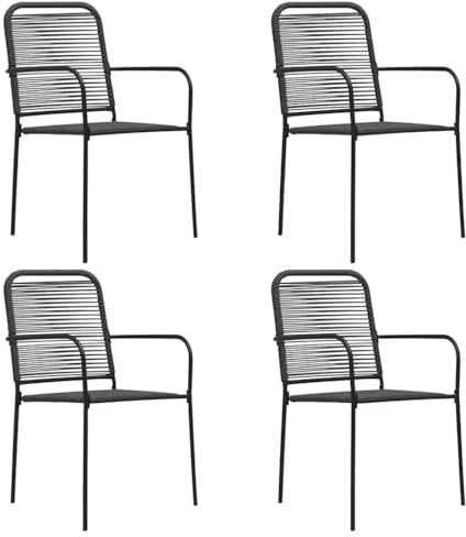 Solivagant Chaises de Jardin Lot de 4 Corde en Coton et Acier Noir,(16.77 KG)