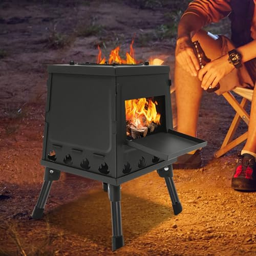 Poêle à bois de camping - Portable - Pliable - Coupe-vent - Multifonction - Réchaud à bois - Réchaud de jardin - Four à bois - Four à bois pour la cuisson et le chauffage - Noir