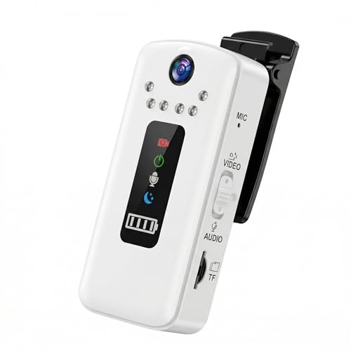 SPIKECAM True 1080P Mini Body Cameras with Audio and Video, 6-Hour Battery Life Body Cam for Security and Delivery, 120° Wide Angle Bodycam with Night Vision, 360° Rotating Clip, White 64GB