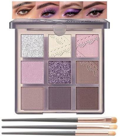 Paleta de sombras de ojos lila, 9 colores, paleta de sombras de ojos ahumadas mate y brillante, paleta de canciones altamente pigmentada, resistente al agua y a las manchas, paleta de maquillaje de
