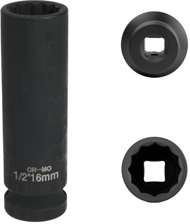 FortuneGlobe douille 16mm 1/2 12 pans, douille a choc 1/2 16mm Acier Chrome-Molybdène CR-MO(Black)