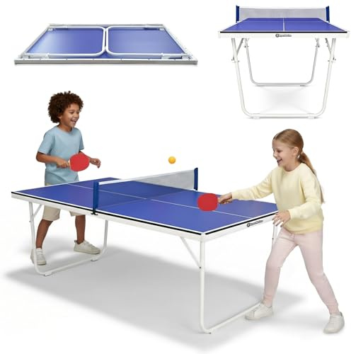 HyperMotion Klappbarer Tischtennistisch für Zuhause, Kompakter Indoor Tisch für Freizeitspiel, Platzsparendes Design mit Netz, 2 Schlägern und Bällen, Familien Spieltisch für Kinder und Erwachsene