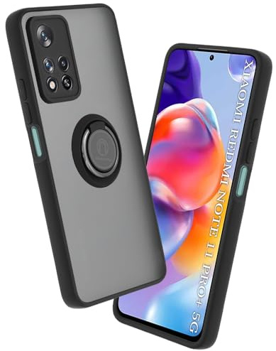 Techsuit für Xiaomi Redmi Note 11 Pro Plus 5G Hülle mit Ringhalter, Magnetring Kompatibel, 360 Grad Drehung, Stoßfest, Aufprallschutz, Erhöhte Kanten, Glinth Series, TPU, Schwarz