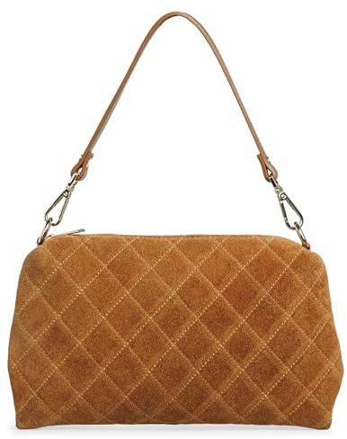 Caspar Samtweiche Wildleder Handtasche Damen Leder Clutch & Umhängetasche mit verstellbarem Schultergurt - PREMIUM LINE - Modell No.856 - Made in Italy, Farbe:cognac