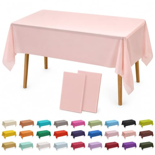 AURALIN PEVA-Tischdecken Hellrosa 2 Stück 137×274 cm abwaschbar für Partys | Rechteckige wasser- und ölabweisende Tischabdeckungen für Hochzeit Picknick Bankett Party und tägliche Mahlzeiten