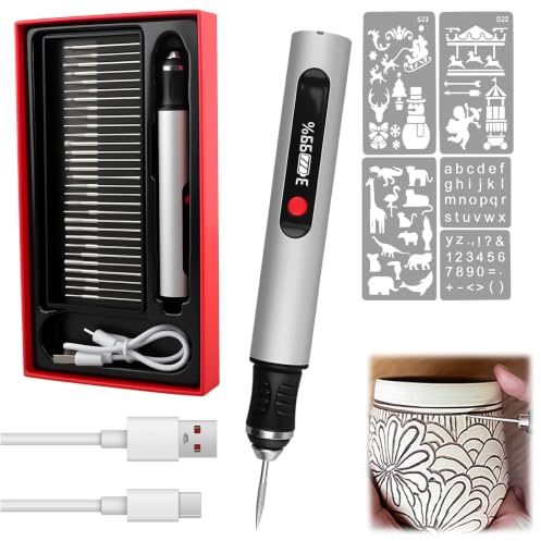Kit Bolígrafo Grabador Eléctrico Inalámbrico, con 3 Velocidades Ajustables | Lápiz de Grabador Portátil DIY Recargable USB para Madera, Metal, Vidrio, Joyería, Mini Taladro Manualidades