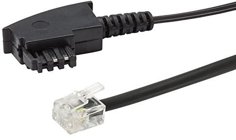 ecabo 10069 15m Telefonkabel – TAE-F Stecker auf RJ11-Stecker – Anschluss-Kabel – Westernstecker – 4adrig – Flachkabel für Telefon AB FAX Modem – schwarz