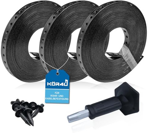 kör4u Fixpin Lochband Montageset mit 3x Montagelochband, Setzeisen und 600 Fixpin Nägeln, Starter-Set zur Befestigung von Kabeln