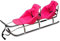 2in1 Kinder Duo Schlitten aus Aluminium mit Rückenlehne, Matrazen, LED für Kinder und Erwachsene 2 Personen Tragfähigkeit bis 100kg (Silver/Pink)