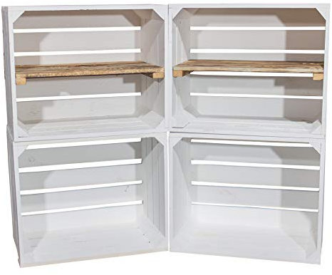Vinterior DIY Set (4 Kisten) Gemischtes Paket Weiße Holzkisten-Weinkisten / Regal aus weißem Obstkisten mit geflammten Zwischenboden
