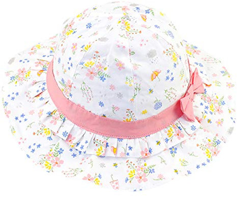 ANIMQUE Baby Mädchen Sonnenhut Frühling Blumen Motiv Süß und Lieblich Sommer Fischerhut Baumwolle Hut Urlaub Strandhut Rosa, Kopfumfang 46cm S