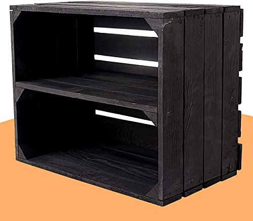 Neue Schwarze Obstkiste mit Zwischenboden 50cm x 40cm x 30cm Regal Holzregale Brett Schuhbox Regalsystem Holzkiste Weinkisten Kisten Schuhregal klassisch Wohnzimmer