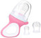 Fruchtsauger für Baby & Kleinkind + 3 Silikon-Sauger in 3 Größen - BPA-frei - Schnuller Beißring für Obst Gemüse Brei Beikost (Rosa)