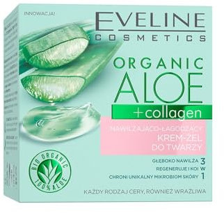 Eveline Cosmetics Organic Aloe+Collagen Feuchtigkeitsberuhigende Gesichts-Gel-Creme - Tiefenfeuchtigkeit & Komfort mit ALOE HYDRA DEEP SYSTEM - Vegan, Natürliche Inhaltsstoffe