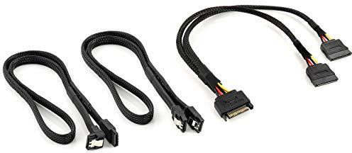 POPPSTAR SATA 3 Datenkabel Mit Y-Stromadapter (2x 60cm Kabel, 1x Gerade, 1x Gerade-90°, 30cm S-ATA Stromadapter), Gesleevt, Schwarz